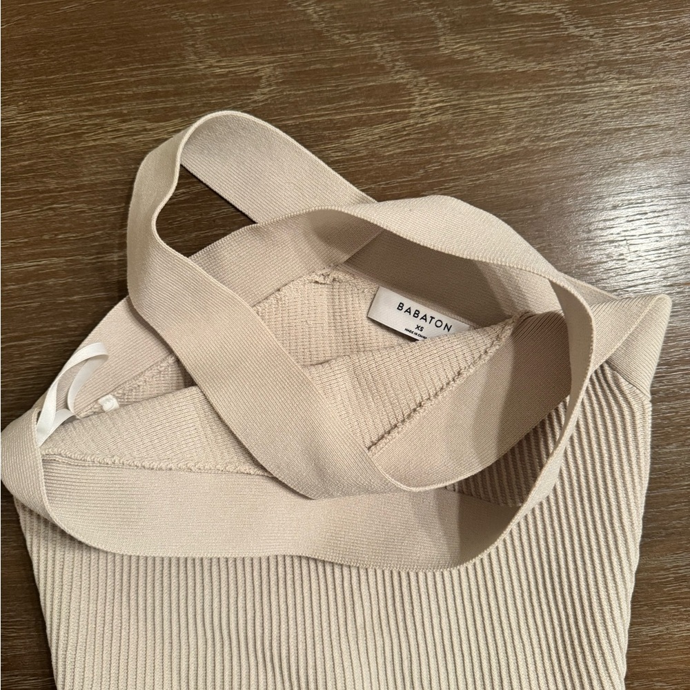 Babaton Beige Ribbed Cross-Front Halter Top - Picture 3 of 4